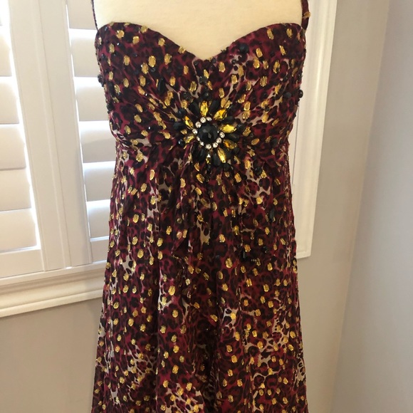 Bebe Leopard Print Burgundy Mini Dress - Picture 3 of 4